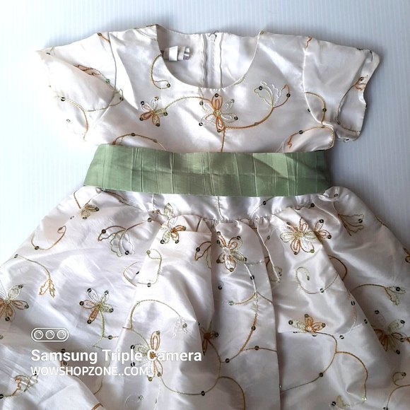 Vintage Tip Top USA Kids Girls 6 Dress Ivy Sage 9202 Embroidered Sequins Ruffles - Picture 2 of 10